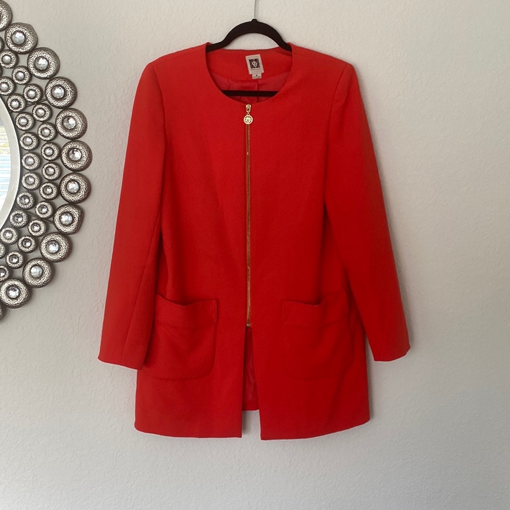 Beautiful Fire Orange Anne Klein Blazer with orange zipper, size M.